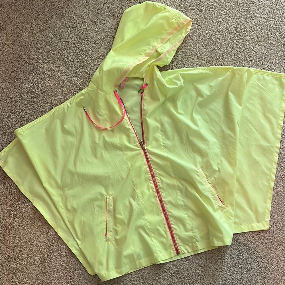 Lilly Pulitzer Neon Yellow Hooded Poncho with Pink Zipper SZ L
